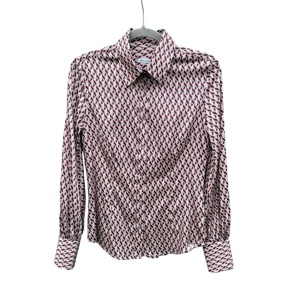 CAMICETTASNOB Geometric Print Silk Satin Button Down Blouse 40 Small S